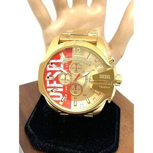 Diesel Men's Watch DZ4642 Quartz Chronograph Gold Red Dial Stainless Steel 52mm